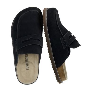 Imagem de CUSHIONAIRE Zola Penny Clog Mule feminino – Suede Slip-On com espuma viscoelástica, palmilha de cortiça e sola flexível, Preto, 7 Wide