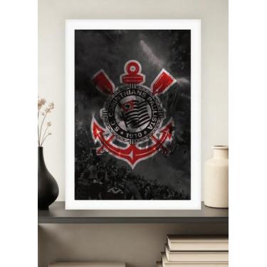 Imagem de Quadro Corinthians Raça com Vidro e Moldura Branca - Spark Loja