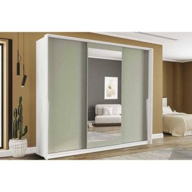 Imagem de Guarda Roupa Casal 3 Portas De Correr (1 C/ Espelho) E 4 Gavetas Porto Branco/verde - Politorno