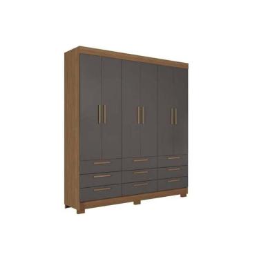 Imagem de Guarda Roupa Casal 6 Portas E 9 Gavetas C/ Pés Colombo 6.9 Jatobá/grafite - Santos Andirá