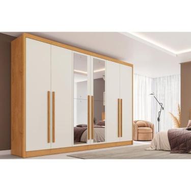 Imagem de Guarda Roupa 6 Portas (2 C/ Espelho) E 6 Gavetas Valencia Peroba/off White - Europa