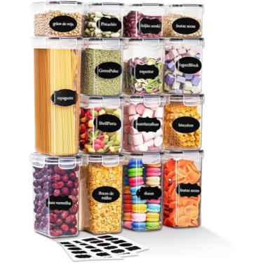 Imagem de Kit de 15 Potes Herméticos para Mantimentos – Conjunto de 15 Unidades com Vedação de Silicone | Acrílico Transparente BPA‑Free | Empilháveis – Organização de Cozinha e Despensa.