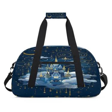 Imagem de Bolsa esportiva castelo lua galáxia tamanho grande, impermeável, durável, dobrável, bolsa de festa do pijama, bolsa de treino para dança, balé, academia, ginástica, bolsa de viagem, presente