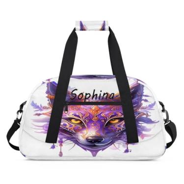Imagem de Bolsa esportiva personalizada, animal, lobo, galáxia, universo com nome, bolsa de dormir personalizada, bolsa de fim de semana, bolsa de treino para dança, balé, academia, ginástica, mala, viagem