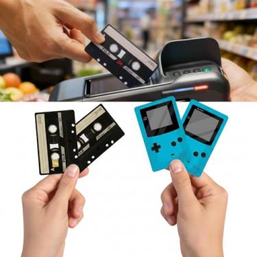 Imagem de Wassupbo Conjunto de 8 peças de capas de cartão de crédito, adesivos de cartão de débito à prova d'água, tema de máquina de jogo, películas decorativas de PVC para Visa e Mastercard, design