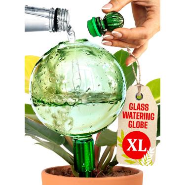 Imagem de Globos de irrigação de plantas de 473 ml para plantas de interior com inserção de plantador autoirrigável de metal - globo soprado à mão de vidro XL premium - irrigador automático de plantas interno