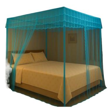 Imagem de Mosquiteiro Palácio Volta ao Mundo para Cama Casal – Sem Estrutura, Estilo Romântico, Renda Importada, Proteção Anti-Mosquito(Azul)