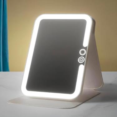 Imagem de Espelho LED Portátil com Iluminação Ajustável, 18x12.5cm, Recarregável USB, Sensor Touch, Capa Protetora, Luz 7300k, Bateria 1200mAh