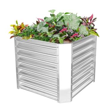 Imagem de Land Guard Kit de cama de jardim elevado galvanizado de 6 x 6 m, caixas de jardim elevadas galvanizadas ao ar livre, grandes canteiros de jardim elevados de metal para vegetais, prata