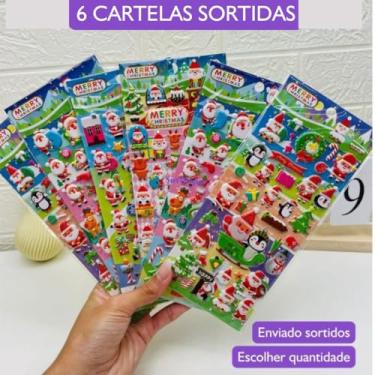 Imagem de 3 Cartela Adesivo 3D Divertidos Natal Fofa em Alto Relevo - Personalizar Garrafas, Decoração, Marmita (6 Unidades)