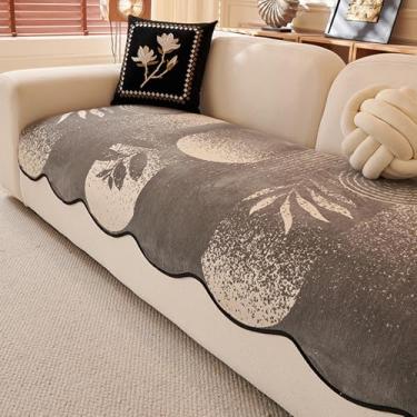 Imagem de HGTRH Capa de sofá de 1 2 a 3 4 lugares em forma de L, simples, listrada, de chenille, antiarranhões, design de borda irregular, cinza, 110 x 110