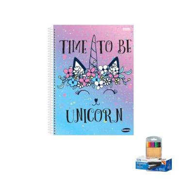 Imagem de Kit Caderno Feminino 1 Matéria 96 Folhas + Caneta Point 88 Fineliner 10 Cores + Grampeador Metallic C-15