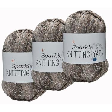 Imagem de Fio variegado brilhante para crochê - 3 pacotes de 100 g - #4 penteado (médio) - poliéster prata metálico mistura de fios de tricô coloridos para artesanato faça você mesmo à mão - cacau enevoado