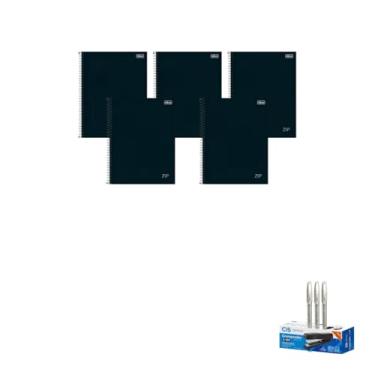 Imagem de Kit Caderno Universitário Zip Preto 1M 80F Tilibra + Caneta Trigel Branca 0.8mm + Grampeador Metallic C-15