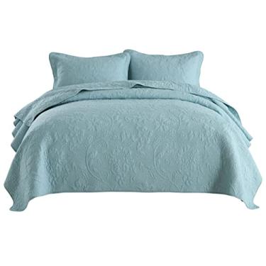 Imagem de SPXMQSS Edredons Queen Size, Colchas acolchoadas macias e leves de algodão puro todas as estações 3 peças colchas tamanho king antiderrapante sem encolhimento (1 colcha, 2 capas pollow 50 * 70 cm) A