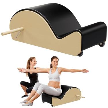 Imagem de GDMSTIH Arco de Pilates preto de madeira com corretor de coluna para fortalecimento do núcleo alívio da dor nas costas, barril de arco corretor de coluna de Pilates para flexibilidade nas costas