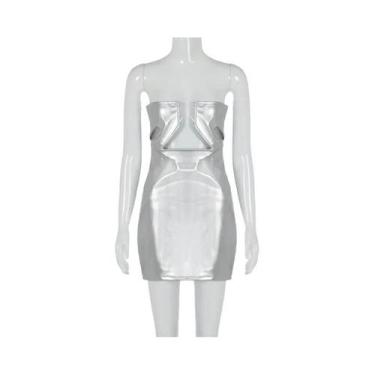 Imagem de Vestido Sexy Sem Mangas Em Couro PU Com Decote Baixo Para Mulheres, No