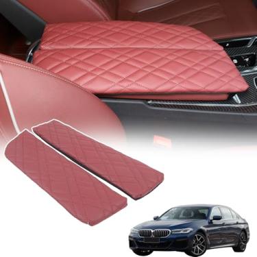 Imagem de Capa de apoio de braço para console central de carro compatível com BMW Série 5 G30 2018-2023, almofada de proteção de almofada de apoio de braço de espuma de memória de couro 2 peças, capa de