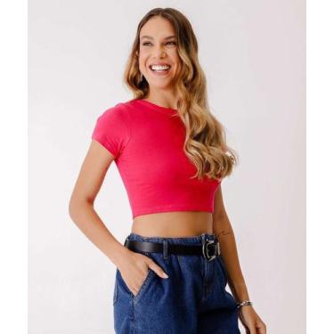 Imagem de Blusa Cropped Feminina Cotton Manga Curta Marisa-13053, Rosa, M