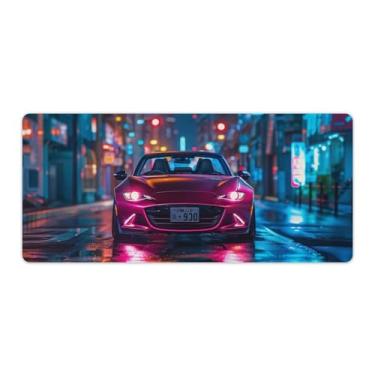 Imagem de FoRes JDM Car Mx5 On The Street at Night in Japan Tapete de mouse grande para jogos, base de borracha, antiderrapante, para laptop, acessórios de computador, suprimentos, bloco de escrita para