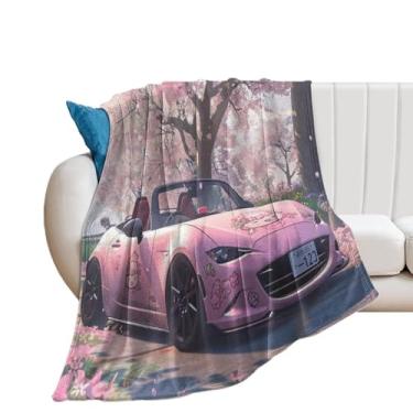 Imagem de HouLaiZhe Cobertor super macio de flanela anime kawaii fofo JDM carro Mx5 flor de cerejeira cobertores refrescantes leves para sofá-cama cadeira sofá carro viagem ao ar livre leve quente 152 x 203 cm