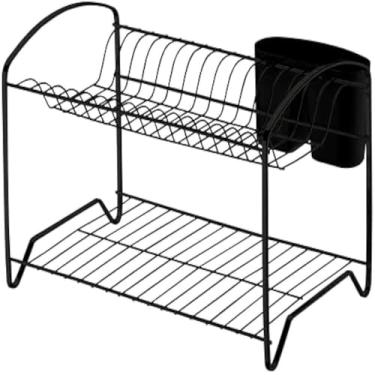 Imagem de Escorredor de pratos e talheres, organizador de cozinha preto, pratico e compacto, estiloso.