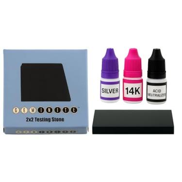 Imagem de Kit de teste de ouro 14k + soluções de ácido de prata com pedra de teste 2x2 testador de metais preciosos kit de análise de verificação real/falsa 999 detector de esterlina 999 .925