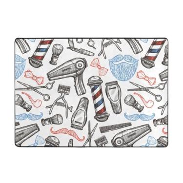 Imagem de ZERAOKE Tapete estilo barbearia 58 x 80 polegadas (4,84 x 6,67 pés), tapete de área de sala de estar moderno lavável, tapete de área grande de luxo com absorção de água, tapetes macios antiderrapantes