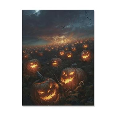 Imagem de HouLaiZhe Pôster de Halloween Remendo Abóbora Morcegos Tela Terror Impressões de Arte de Parede Decorações de Halloween Decoração de Parede Estética Gótica para Sala de Estar Quarto 18 x 24 polegadas