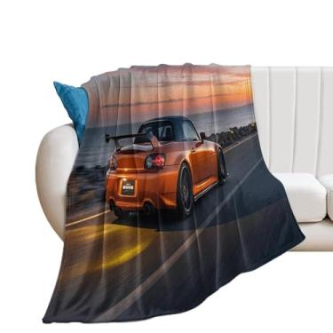 Imagem de HouLaiZhe Cobertor super macio de flanela JDM carro S2000 sob o pôr do sol, cobertores refrescantes leves para sofá-cama, cadeira, sofá, carro, viagens ao ar livre, leve, quente, 127 x 178 cm