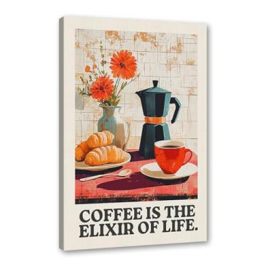 Imagem de Coffee First People Later Poster Retro Coffee Wall Art Trendy Flower Print Minimalista Vintage Floral Para Sala de Jantar Cozinha Decoração de Parede (SKU5,12 x 45,7 cm = (30 x 45 cm), Emoldurado