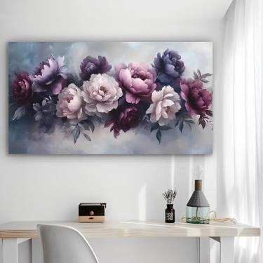 Imagem de Arte de parede em tela rústica peônias de tons suaves - Pôster sem moldura de 30 x 61 cm - Decoração de casa e escritório para sala de estar, quarto, cozinha e café