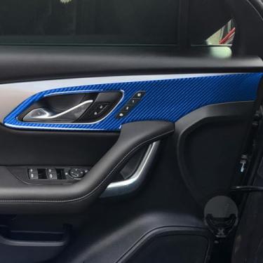 Imagem de GDFJGD Novos acessórios de fibra de carbono azul escuro maçaneta interna do carro painel surround capa decalque adesivo de acabamento interior compatível com Chevrolet/Chevy Blazer 2019-2025 2020 2021