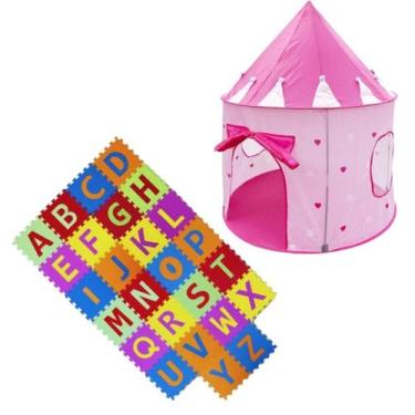 Imagem de Kit Tatame Emborrachado Alfabeto + Barraca Infantil Castelo Princesa -