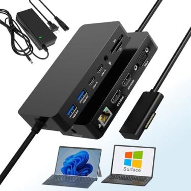 Imagem de Estação de ancoragem Microsoft Surface Pro, tela tripla, HDMI + VGA, base de superfície 12 em 1 com Ethernet SD/TF Audio 4 x USB, base para Surface Pro 10/9/8/X/7/6/5/4, Surface Laptop 6/5/4/3/2