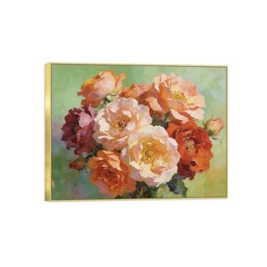 Imagem de Pintura de arte de parede de flores - imagem de decoração vintage - buquê de flores 3-impressões em tela moldura dourada para sala de estar 50 x 65 cm 20 x 26 pol