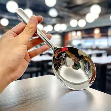 Imagem de Colher de sopa de cabeça grande de aço inoxidável com cabo longo engrossada para casa, restaurante, jantar, utensílios de cozinha, acessório (1 peça, colher de sopa)