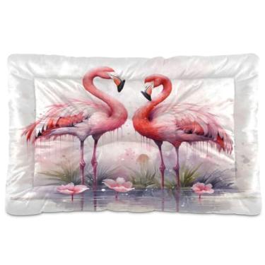 Imagem de Wassud Flamingos Cama para Cachorro Grande Cama para Cachorro Exterior Tapete Lavável Cama de Gato Cama para Dormir Viagem 91 cm x 61 cm