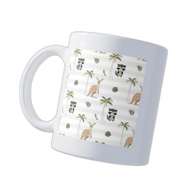 Imagem de Caneca Xícara de Café Porcelana 300ml Com Desenho Canguru Palmeiras