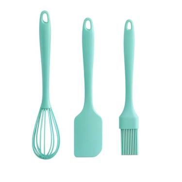 Imagem de Kit Confeiteiro 3 Peças em Silicone, Conjunto com Espátula 23,5cm, Pincel 21cm e Batedor 25cm para Confeitaria, Utensílios de Cozinha (VERDE)