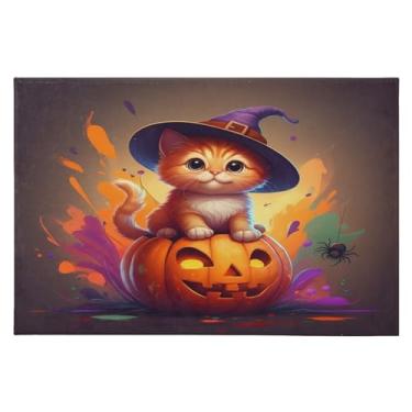 Imagem de CEBUGI Tapete de área 60 x 90 cm macio lavável tapete antiderrapante com suporte de borracha tapetes de área de Halloween gatinho para sala de estar, quarto, decoração de casa