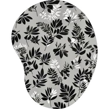 Imagem de Mouse Pad Ergonômico Gota Arte Folhagem Monocromática Cinza