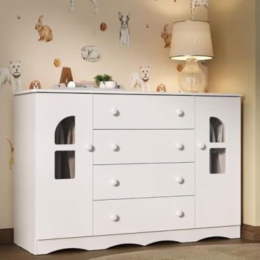 Imagem de Cômoda Infantil 125cm 2 Portas com Vidro e 4 Gavetas Liz Multimóveis Mp4516 Branco