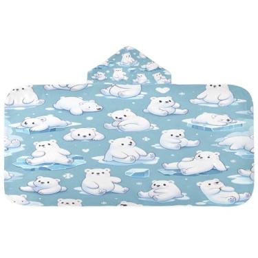 Imagem de Burbuja Polar Bears Toalha de banho com capuz para crianças, toalha de praia de pelúcia macia absorvente para meninas e meninos 3-10 anos, 61 x 127 cm