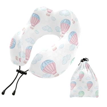Imagem de Burbuja Travesseiro de pescoço com balões de ar quente para viagem, almofada de viagem de espuma viscoelástica para suporte de cabeça de carro de avião dormindo, lavável na máquina e portátil