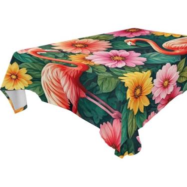 Imagem de Burbuja Toalha de mesa de flamingos florais, toalha de mesa quadrada anti-rugas grossa para decoração de jantar, cozinha, festa, 137 x 137 cm