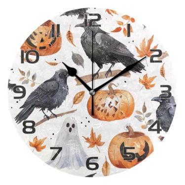 Imagem de YETTASBIN Relógio de parede com elementos de Halloween, silencioso, sem tique-taque, operado por bateria, relógio redondo decorativo criativo para cozinha, sala de estar, banheiro, decoração de