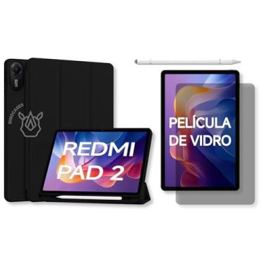 Imagem de Capa Smart Case para Xiaomi Redmi Pad 2 11'' – Magnética, Sleep/Wake, Suporte para Caneta, Tampa Magnética e Suporte Integrado (Preto, Capa + Película + Caneta)