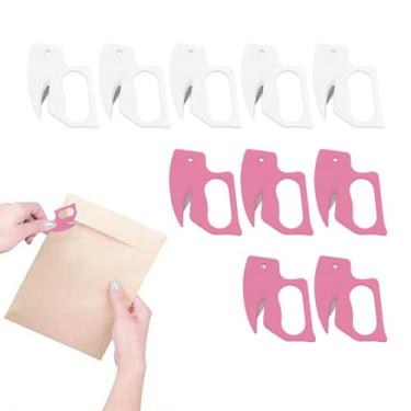 Imagem de Pacote com 10 abridores de cartas de plástico com lâminas de segurança, abridor de correio para embalagens, corte de papel e abertura segura de documentos (preto) (rosa)