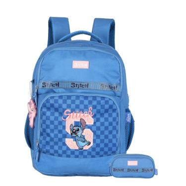 Imagem de Kit Escolar Lilo Stitch Mochila Costas + Estojo Triplo Luxo